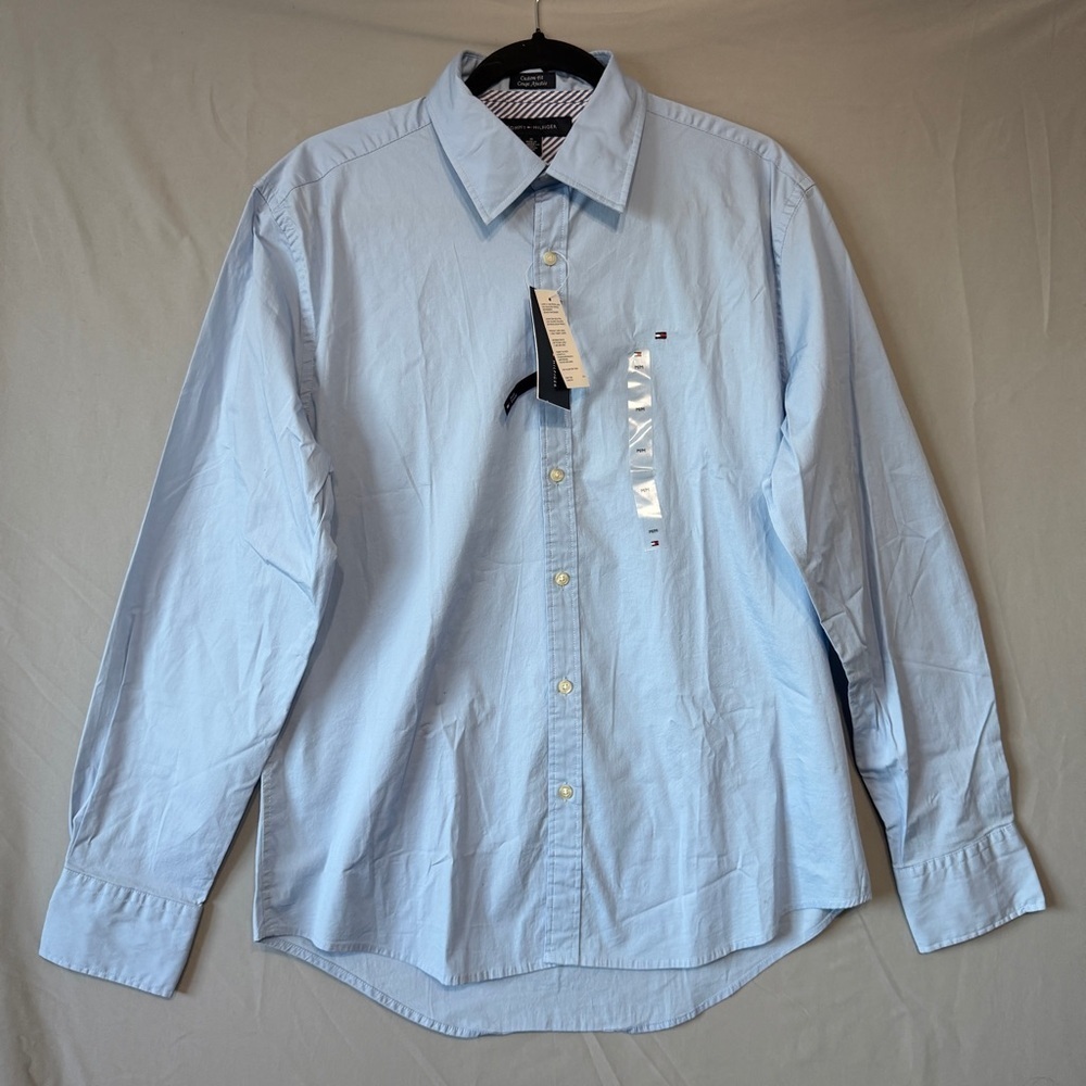 Tommy Hilfiger Mens Button Down Oxford Shirt M Blue Formal Preppy Custom Fit